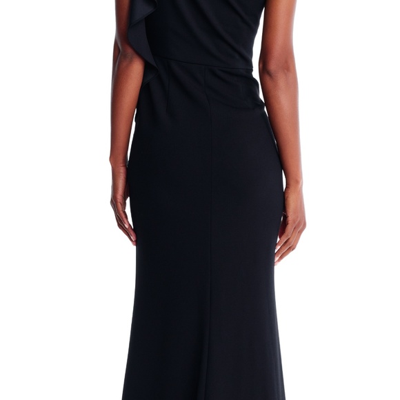 Adrianna Papell Crepe One Shoulder Gown Beaded 4 - Picture 2 of 7